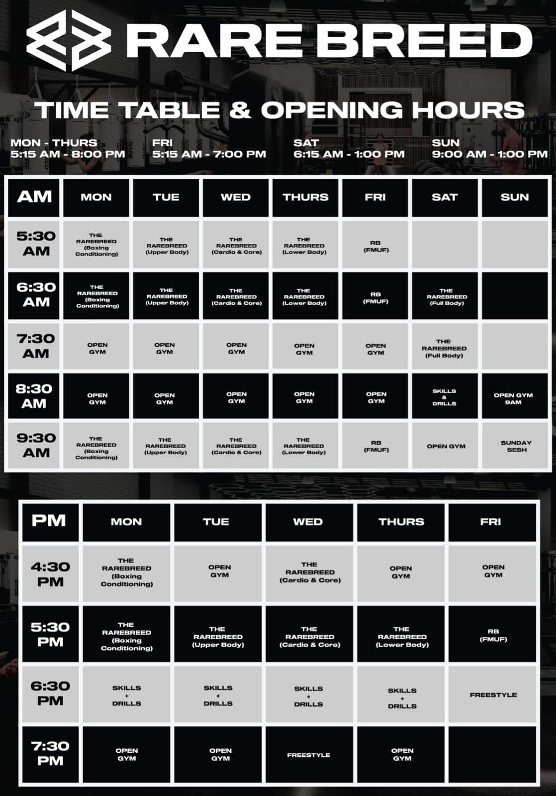 Rare Breed timetable